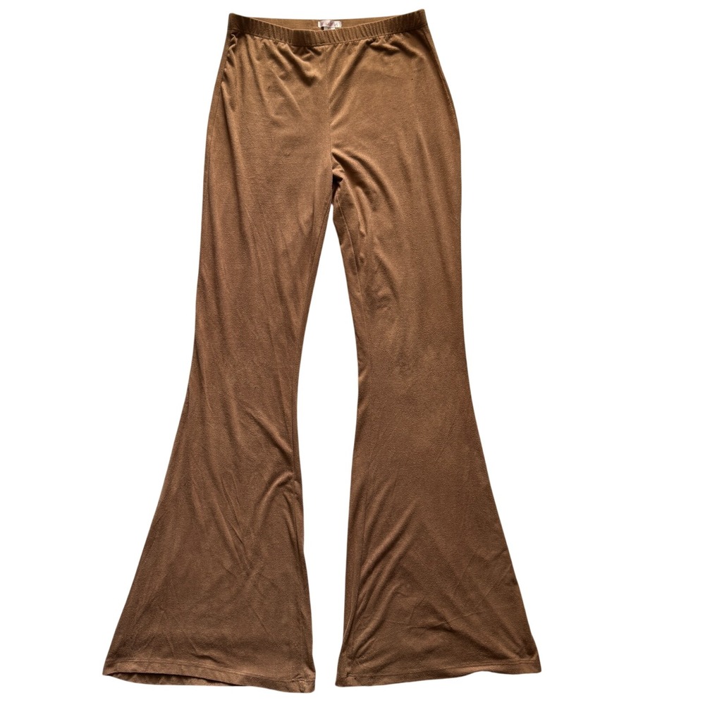 Xhilaration Brown Faux Suede Flare Pants S Mid Rise Stretch 70s Retro Fall Boho